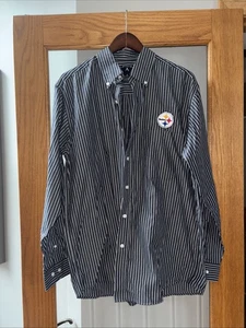 Antigua Herren grau gestreift NFL Steelers Logo Langarm Button Down Hemd M - Bild 1 von 5