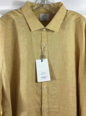 Camisa Murano Baird McNutt Para Hombres 4XT TALL 100% Lino Manga Larga Vara Dorada Amarilla Foto 1 de 4