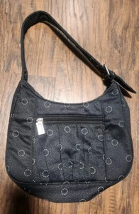 Thirty One Black White Dot Circles Canvas Single Handle Shoulder Bag Purse Small - Picture 1 of 7