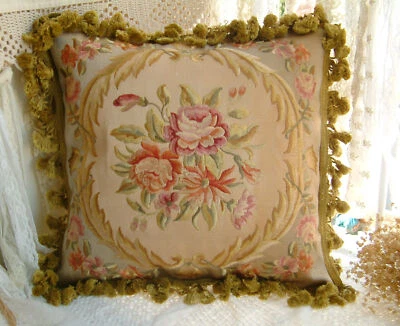 16" Vintage French Aubusson Design Embroidery Decorative Pillow Cushion Sham - Image 1 of 4