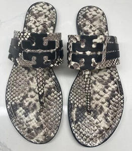 Sz 9.5 M Women Tory Burch Leather Leigh Thong Flat Sandals In Snake EUC - Picture 1 of 8
