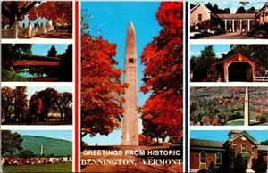 Postal vintage de saludos de Bennington Vermont histórica de los años 60 - Imagen 1 de 2