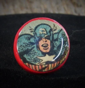Upcycled Comic Book Tie Tack Lapel Pin Brooch Superhero Jewelry Captain America - Picture 1 of 3