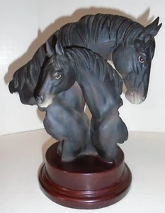 Black Mare and Foal RESIN HORSE HEADS STATUE WESTERN 10.5" High - Picture 1 of 10