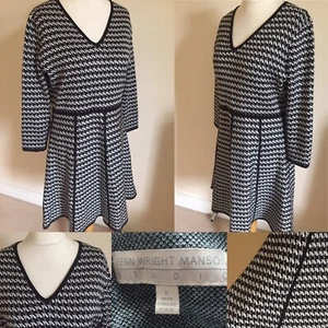 FENN WRIGHT MANSON Black Grey DOGTOOTH Knit Jumper Dress 14 L38” FIT & FLARE - Picture 1 of 12