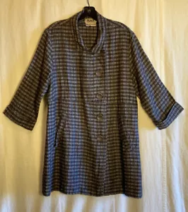 FLAX Textured Linen Tunic Jacket Size S/M 3/4 Sleeve Black / Gray Corozo Buttons - Picture 1 of 8
