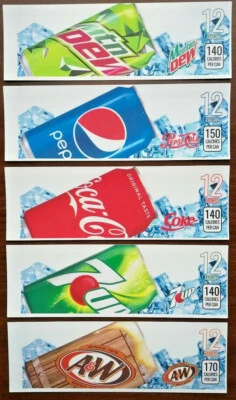 DIXIE NARCO, VENDO, ROYAL VENDORS, USI & FSI (5) "VINTAGE" SODA VENDING MACHINE 12oz "CAN" Vend Labels (Flavor Strip)