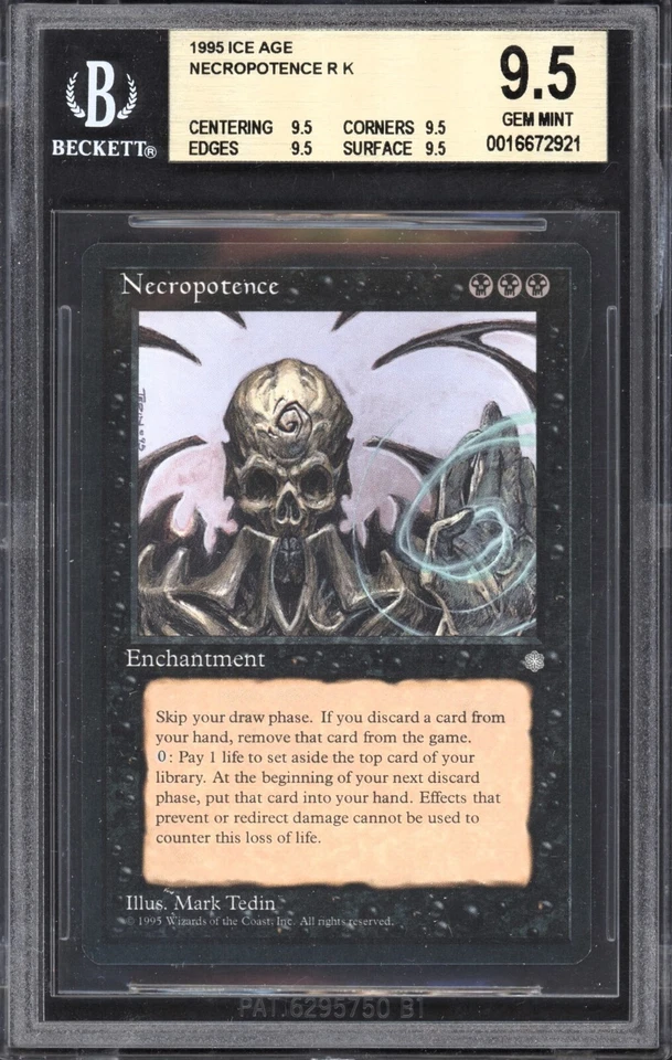 QUAD MTG Magic the Gathering Ice Age Necropotence BGS 9.5 NM (95,95,95,95) psa - Image 1 of 1