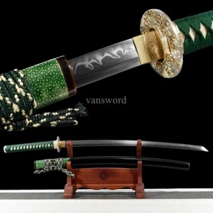 Japanese Katana Folded Clay Tempered Real Hamon Brass OX Horn Sheath Sword Sharp - Picture 1 of 10