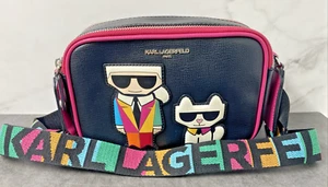 KARL LAGERFELD PARIS Maybelle Black Pink Multi Camera Bag Crossbody RARE VHTF - Picture 1 of 10