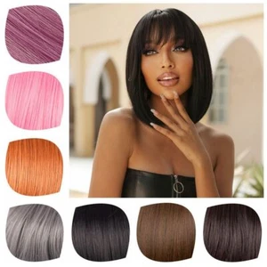 Synthetic Wig with Bangs Short Straight Bob Hair Wig Cosplay Daily Hair - Picture 1 of 16
