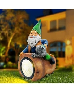 Solar Garden Gnomes Decor - Resin Gnomes Figurine,Outdoor Waterproof LED Spotlig - Picture 1 of 7