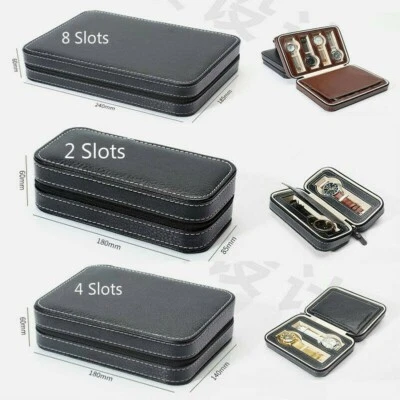 2/6/8 Slot PU Leather Watch Box Bag Storage Holder Bracelet Zip Display Case - Image 1 of 4