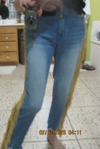 NWOT VENUS! JEANS WITH GOLD FRINGE DOWN SIDES FRINGED BOTTOMS SIZE 7 - Picture 1 of 16
