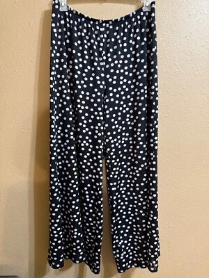 НОВОЕ НАПРАВЛЕНИЕ ШИРОКИЕ БРЮКИ PALAZZO РАЗМЕР 14 ЧЕРНЫЙ/БЕЛЫЙ ТОЧКИ ЭЛАСТИЧНОЙ ТЯНУТЬ НА - Изображение 1 из 3