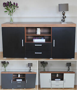 Large 2 Door 2 Drawer Sideboard Black White Grey Cupboard TV Cabinet Furniture