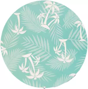 Peva Vinyl Kitchen Tablecloth, 60" Round, WHITE PALM TREES ON AQUA, BL - Picture 1 of 16