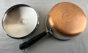 VTG Pre 1968 Double Ring Revere Ware Copper Clad Bottom 1 Qt Sauce Pot With Lid - Picture 1 of 6