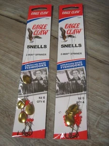 2 Pks Eagle Claw Fishing 2-Way Spinner Snells 129 Fish Hooks - Size 6 - Gold - Picture 1 of 3