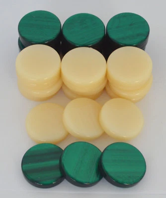 30 Acrylic Backgammon Checkers - Chips Green & Ivory 1.4 inches - High Quality - Image 1 of 3