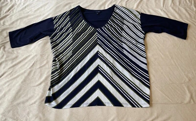 Blusa Tommy Hilfiger Top Mujer Grande Azul Oscuro Blanco Geométrico Manga Corta Foto 1 de 4