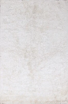 Ivory Solid Thick-Plush Shaggy Oriental 6'x9' Area Rug Hand-tufted Modern Carpet - Image 1 of 4