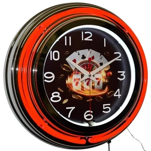 15" Jackpot Slot Machine Lucky 777 Casino Game Room Double Neon Clock (Red) - Picture 1 of 6