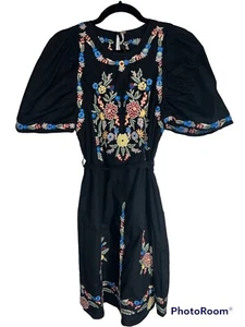 Free People Dress Midi Floral Embroidered NEW Size Medium 100% Cotton 1D - Picture 1 of 13