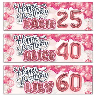 2 Banner Cumpleaños Personalizado Oro Rosa Fiesta Globo-18 21 30 40 50 Foto 1 de 2