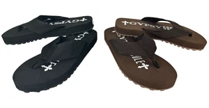 2 PARES - Sandalias PLANAS Gypsy Soule 1" Tacón NEGRO/MARRÓN Chanclas Tanga de Lona - Imagen 1 de 11