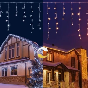 500 LED Eiszapfen Lichtervorhang Lichterkette, 15M/49ft mit Timer, warmweiß bis w - Bild 1 von 7
