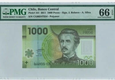 2011 CHILE 1000 PESOS PMG66 EPQ GEM UNC {P-161} - Polymer - Image 1 of 2
