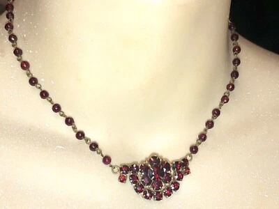 Antique Victorian Bohemian Red Glass Prong Set Tombac Necklace- Estate Piece - Image 1 of 4