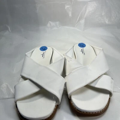 Tahari White Cross-Strap Women Slides Size 7.5M SKU#05297 - Image 1 of 4