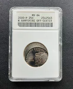 2000 P 25-30% Off Center New Hampshire State Quarter ANACS MS64 - Picture 1 of 2
