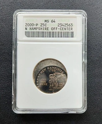 2000 P 25-30% Off Center New Hampshire State Quarter ANACS MS64 - Image 1 of 2
