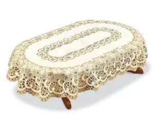 Mantel de encaje ovalado crema/oro oscuro NUEVO 51""x71"" (130x180cm) elegante regalo - Imagen 1 de 2