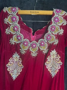 Vintage Handmade Red Velvet Beaded Dress – Upcycle – Approx. Medium (8–10) - Picture 1 of 5