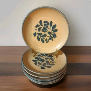PFALTZGRAFF Folk Art Set Of 6 Bread Side Dish Plates 6.5" Tan Blue USA - Picture 1 of 6