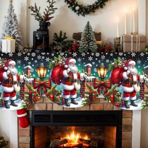 20x79 Festliche Feiertage Weihnachten Kamin Deko Weihnachtsmann mit Geschenken Kamin & Lampe - Bild 1 von 3