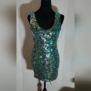 Charlotte Russe Green Sequin Mini Dress Size Small - Picture 1 of 6