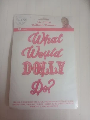 Dolly Parton Party Supply: 1 What Would Dolly Do? Pink Air Fill Balloon Banner - Image 1 of 2
