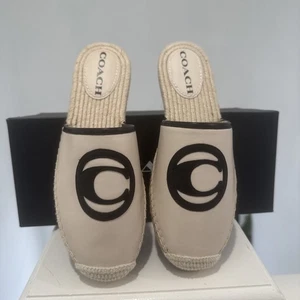 Coach Channing Espadrille-Pantoletten Größe 6,5 kreidefarben hautfarben Leder Slipper Sandalen - Bild 1 von 8