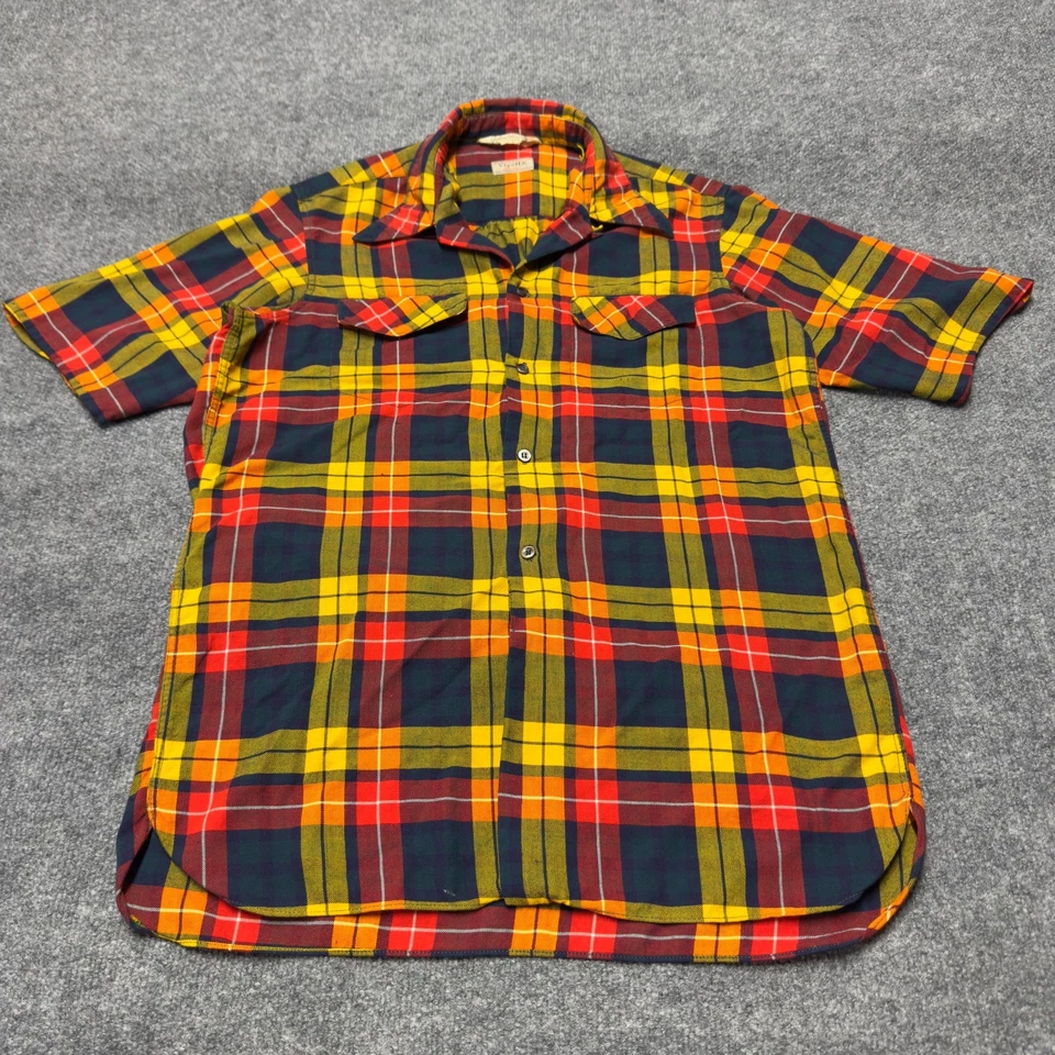 复古 50 年代 60 年代 Gerhard Kennedy Viyella 环形翻盖格子衬衫男式中号 — 第 1/4 张图片