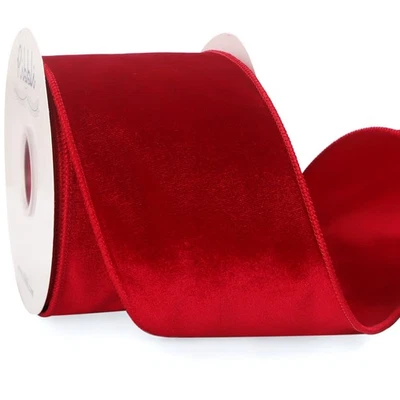 Красная бархатная проводная лента 4 дюйма бархат с атласной рождественской лентой для подарка Wr... - Изображение 1 из 4