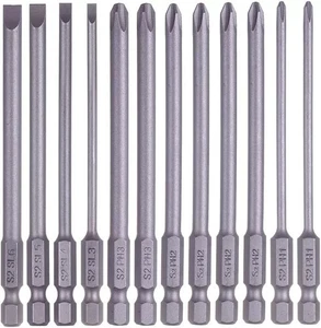 Paquete de 12 brocas de destornillador magnéticas largas de vástago hexagonal de 1/4 pulgadas juego de herramientas eléctricas de 4 pulgadas ( - Imagen 1 de 3