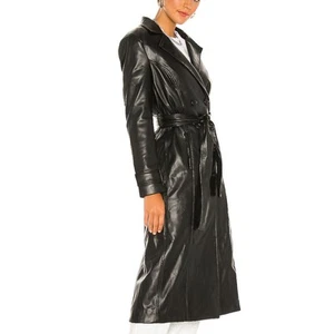 Bardot Black Faux Leather Trench Coat MEDIUM Duster Vegan Double Breasted $199 - Picture 1 of 8