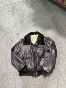 NTW VTG Excelled A2 G1 Faux Fur Flight Flyers Bomber Leather Jacket 46 - Picture 1 of 8