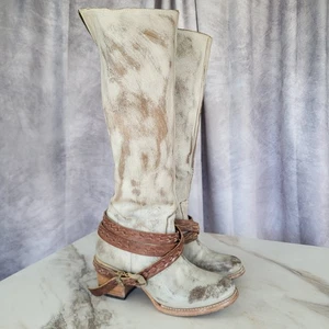 FreeBird by Steven CANON Distressed Belted Knee High Boots Women's Size 8 Tan - Picture 1 of 20