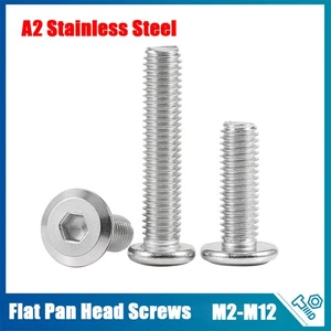 M2 M2.5 M3 M4-M12 A2 Stainless Steel Flat Pan Head Screws Hex Allen Socket Bolt - Picture 1 of 131